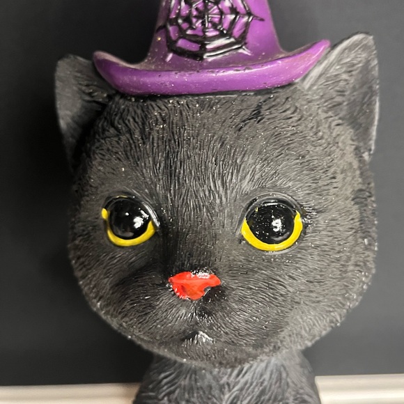 Black Cat Bobble Head Witch Figurine Halloween Decor Purple Hat 11.5” NWT - Picture 4 of 7